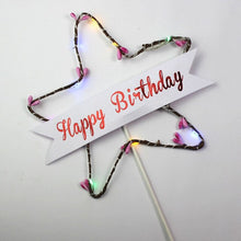 Load image into Gallery viewer, Glitter Star Happy Birthday Cake Topper Star Light Red Blue LED Luminous Cake Card Top Flag Decoration for Birthday Party Toys